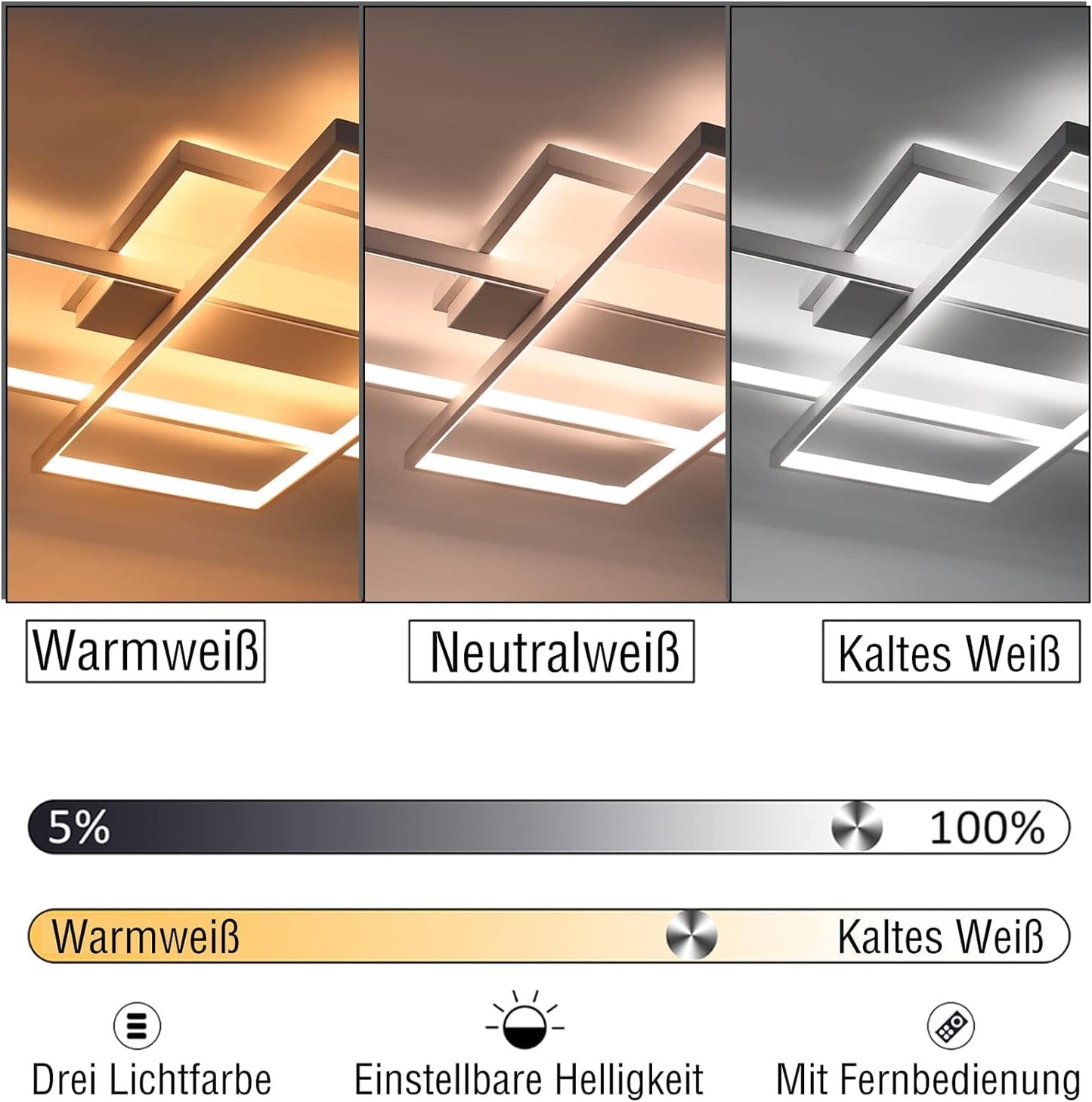 ZMH Deckenlampe LED Dimmbar Deckenleuchte: 65CM Weiß Wohnzimmerlampe 65W Modern Schlafzimmerlampe Geometrisch Küchenlampe Design Bürolampe mit Fernbedienung für Wohnzimmer Schlafzimmer Küche Büro