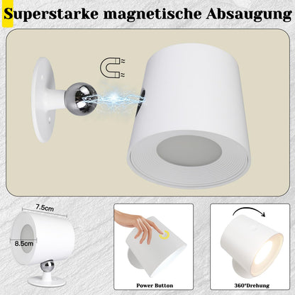 ZMH Wandlampe LED Wandleuchte Innen - Wandbeleuchtung 2 St¨¹ck mit Akku 360¡ã Drehbare Touch Control 3 Helligkeitsstufen Wei? Kabellose Wandleuchten F¨¹r Wohnzimmer Kinder Schlafzimmer