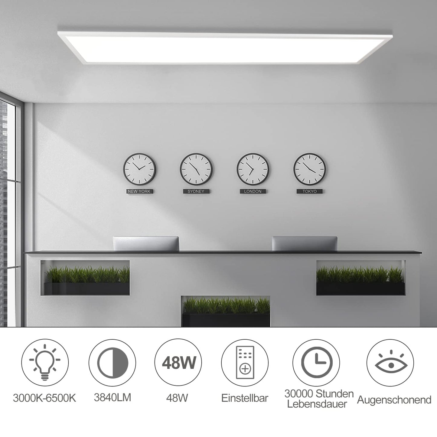 ZMH LED Deckenleuchte Dimmbar Panel Deckenlampe 120x30 cm mit Fernbedienung 48W Deckenpanel Wohnzimmerlampe 3840LM Modern Nachtlicht Schlafzimmerlampe Weiß Büroleuchte für Büro Küche flur