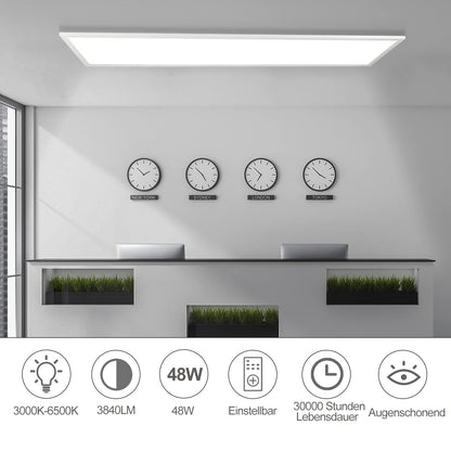 ZMH LED Deckenleuchte Dimmbar Panel Deckenlampe 120x30 cm mit Fernbedienung 48W Deckenpanel Wohnzimmerlampe 3840LM Modern Nachtlicht Schlafzimmerlampe Weiß Büroleuchte für Büro Küche flur