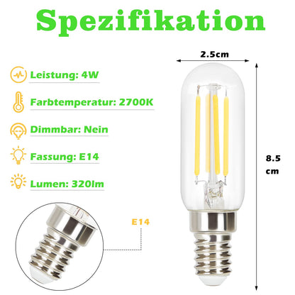 ZMH 4 Stück LED Glühbirne E14 Vintage Lampe - T25 Leuchtmittel 2700K 4W Edison Retro Glühlampe Warmweiß Filament Birne Glas Antike Energiesparlampe für Haus Hotel Bar Café