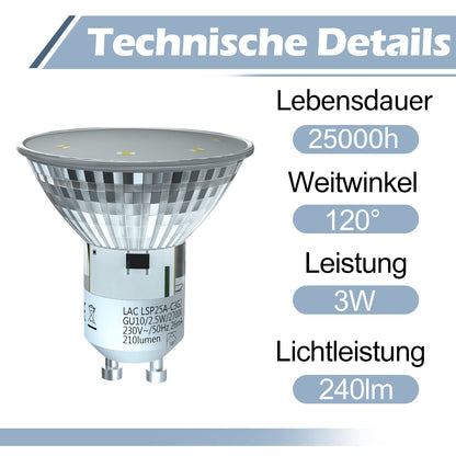 ZMH LED GU10 Warmweiss Leuchtmittel - 5er Pack LED Lampe 3W 240LM LED Strahler 3000K Warmweiß PAR16 Licht Glühbirne Spots GU10 Fassung 120° Strahlwinkel Reflektorlampe für Küche Büro Flur Wohnzimmer