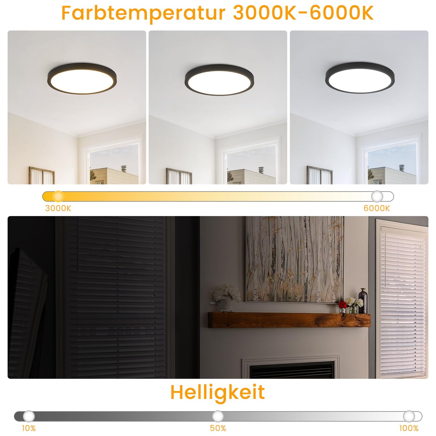 ZMH Deckenlampe LED Deckenleuchte Dimmbar - Ø30cm Badlampe Flach Schlafzimmerlampe Schwarz 20W Badezimmer Deckenbeleuchtung Rund mit Fernbedienung IP44 Wasserdicht Flurlampe für Schlafzimmer Küche