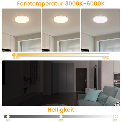 ZMH Deckenlampe LED Deckenleuchte Dimmbar - Ø30cm Badezimmerlampe Flach 20W Bad Deckenbeleuchtung mit Fernbedienung Schlafzimmerlampe Rund IP44 Wasserdicht Küchenlampe Weiß für Schlafzimmer Wohnzimmer