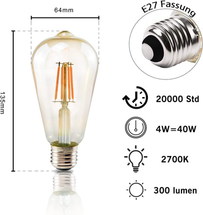 ZMH E27 LED Vintage Edison Glühbirne - 12 Stück - 4W Retro Glühlampe ST64 Leuchtmittel LED Filament Dekorative Lampen 2700K Warmweiß Licht Antike Beleuchtung für Haus Café Bar Restaurant