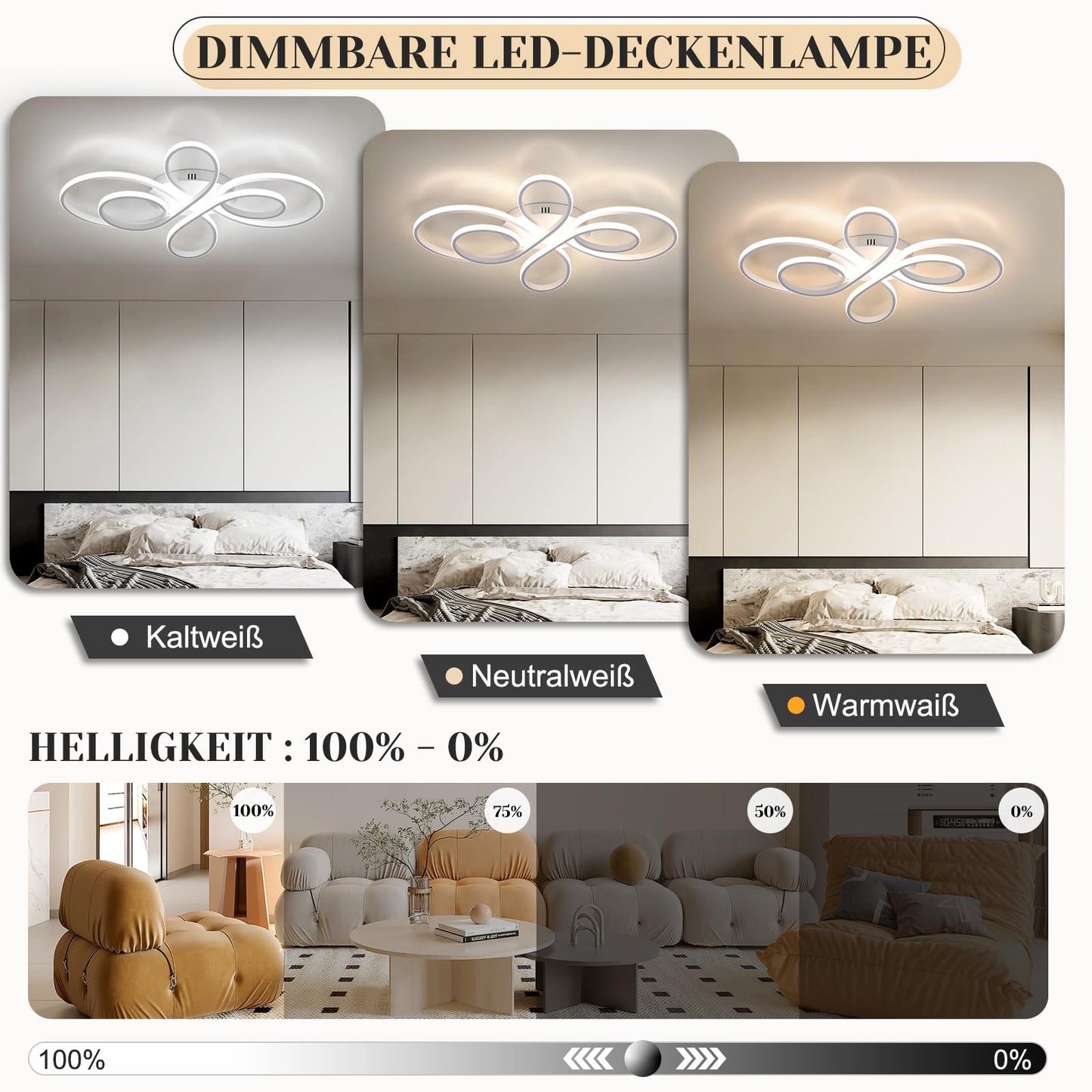 ZMH Deckenlampe LED Deckenleuchte Dimmbar - Wohnzimmerlampe 80cm Wohnzimmer 78W Modern Schlafzimmerlampe Schlafzimmer Weiß mit Fernbedienung Design Deckenbeleuchtung Groß für Esszimmer Büro Küche