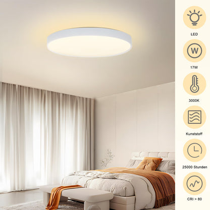 ZMH Deckenlampe LED Deckenleuchte Flach - 2ER Schlafzimmerlampe Ø28cm Badezimmerlampe Rund 17W Schlafzimmer Badezimmer Deckenbeleuchtung Flurlampe 3000K Badlampe IP44 Küchenlampe für Küche Flur