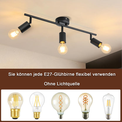 ZMH Deckenstrahler 3 Flammig Deckenleuchte Schwarz - E27 Flur Deckenspot Vintage Deckenlampe Schwenkbar 350° Spots Industrial küchenlampe für Küche Wohnzimmer Schlafzimmer (ohne Leuchtmittel)