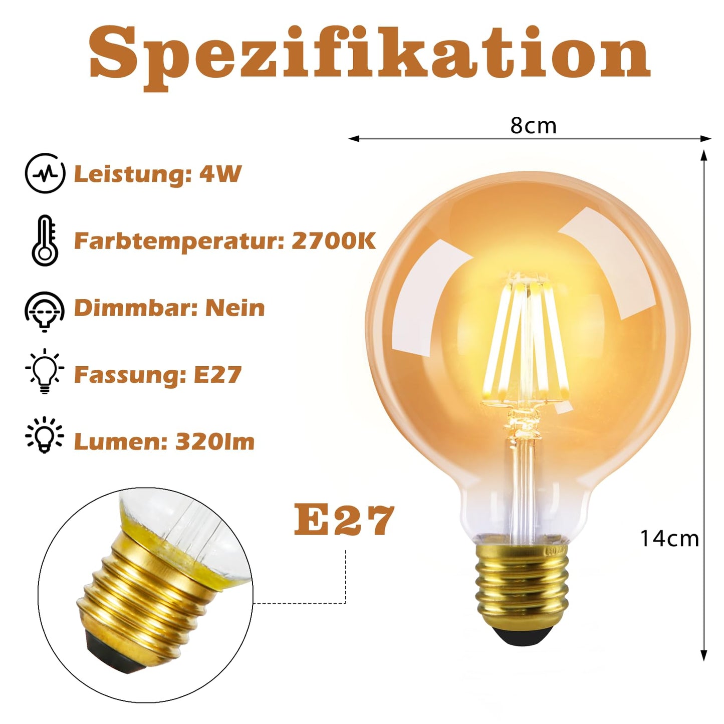 ZMH 6 Stück LED Glühbirne E27 Vintage Lampe - G80 Warmweiss Filament Leuchtmittel 2700K 4W Edison Retro Glühlampe Warmweiß Birne Glas Antike Energiesparlampe für Hotel Haus Café Bar