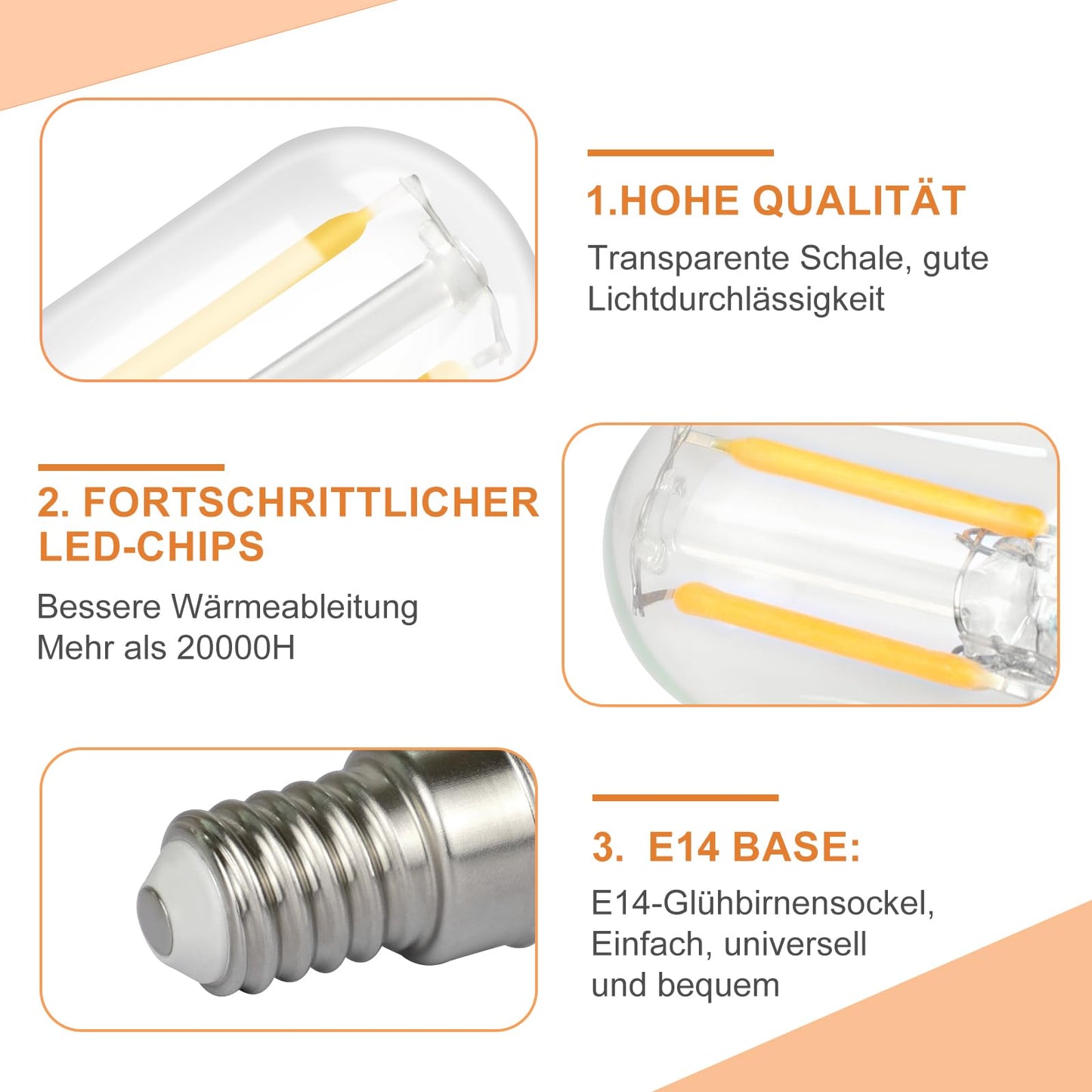 ZMH 2er pack E14 LED Warmweiss Glühbirne - Vintage LED Lampen T22 Retro Birne 2W 2700K Warmweiß Edison Leuchtmittel E14 Lampenfassung Kühlschranklampe Light Bulb Energiesparlampe - Nicht Dimmbar