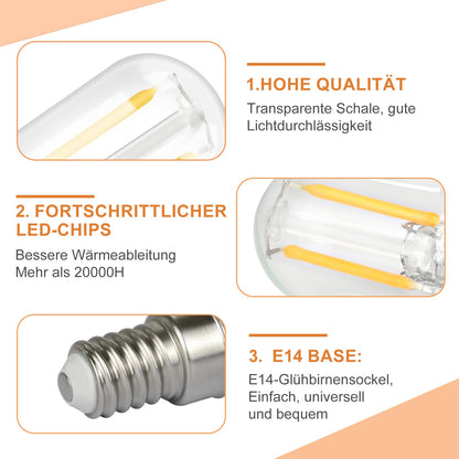 ZMH 2er pack E14 LED Warmweiss Glühbirne - Vintage LED Lampen T22 Retro Birne 2W 2700K Warmweiß Edison Leuchtmittel E14 Lampenfassung Kühlschranklampe Light Bulb Energiesparlampe - Nicht Dimmbar