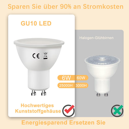 ZMH GU10 LED Warmweiss 6W Leuchtmittel Lampe Ersetzt 60W Gl¨¹hbirne 3000K Energiesparlampe Abstrahlwinkel 110¡ã Spot Nicht Dimmbar Reflektor Birne Gl¨¹hlampen Strahler Spot LED GU10 10 pack