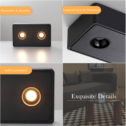 ZMH Spots Deckenleuchte LED Aufputz - Schwarz Aufbaustrahler mit 2 Flammig Deckenspots 14W Warmwei? Deckenstrahler Eckig Modern Spotbaken Flach Aufbauspot f¨¹r K¨¹che Wohnzimmer Esszimmer Korridor Flur