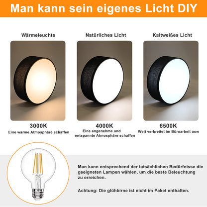 ZMH ZMH Deckenlampe Rund Deckenleuchte Schlafzimmer - Schwarz 30CM Stoff Schlafzimmerlampe Modern Wohnzimmerlampe 1 Flammig E27 Küchenlampe mit Stoffschirm Flurlampe für Wohnzimmer Küche Flur