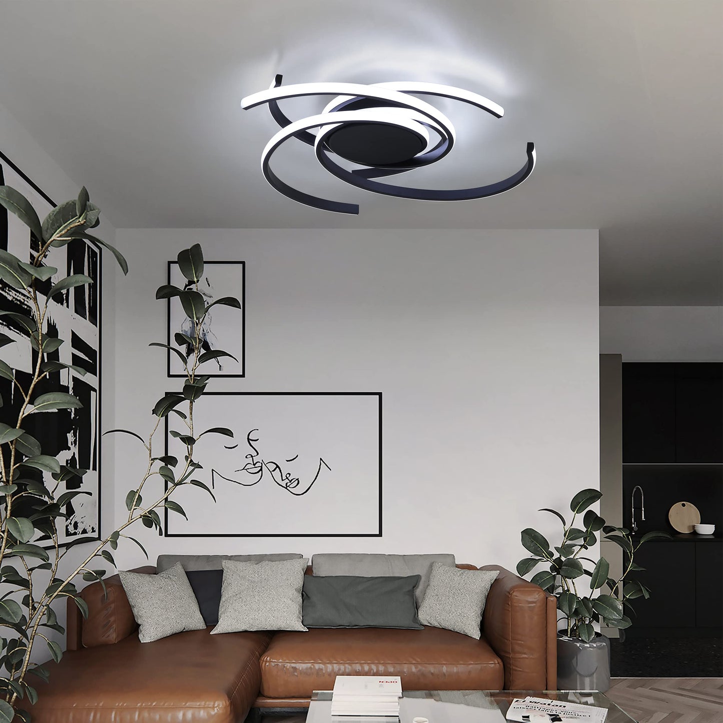 ZMH Deckenleuchte LED Deckenlampe Modern Wohnzimmerlampe Schwarz Dimmbar mit Fernbedienung Schlafzimmerlampe 77W Ring Design für Schlafzimmer Wohnzimmer Büro Flur Esszimmer