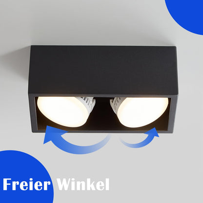 ZMH Deckenspots LED Aufbauspot - Schwarz Aufbaustrahler mit 2 Flammig Schwenkbar Deckenstrahler Warmweiß Aufbauleuchte Modern 2x5W GX53 Eckig Flach für Küche Wohnzimmer Esszimmer Korridor Flur