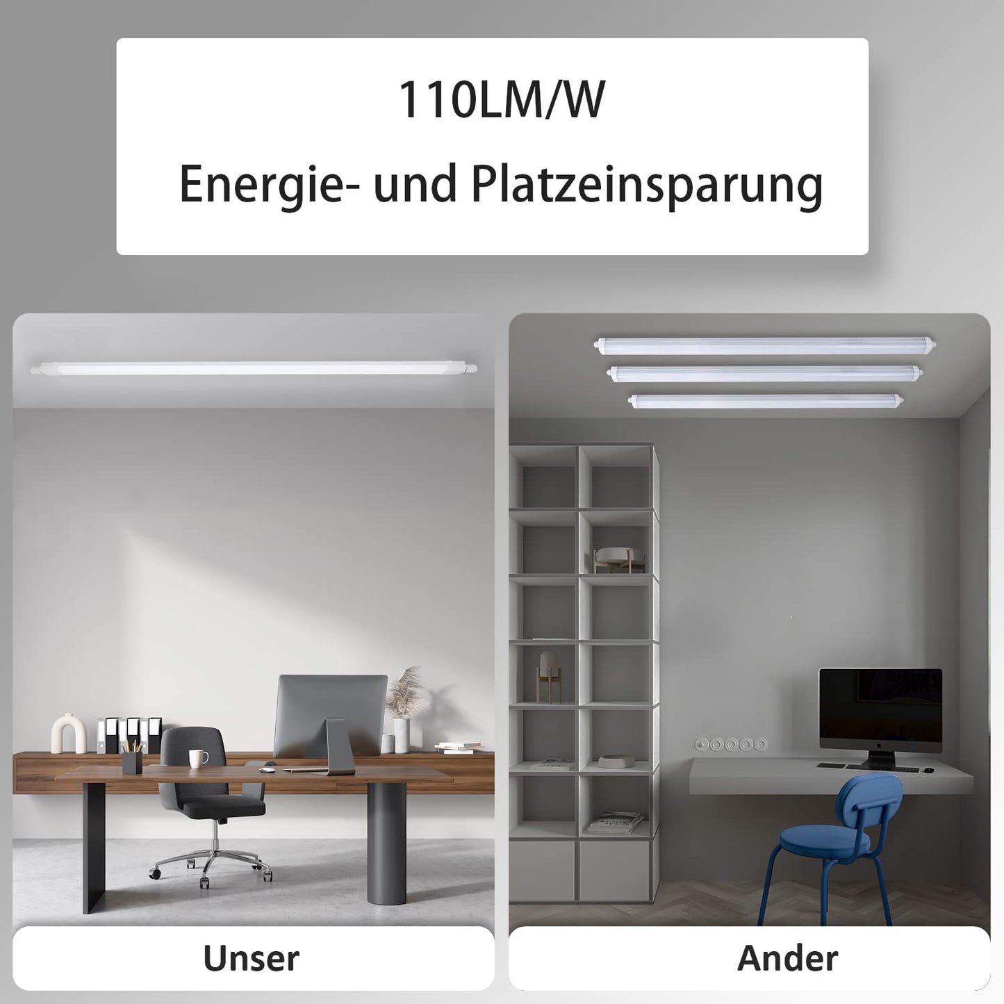 ZMH Feuchtraumleuchte LED 120CM Werkstattlampe - 36W 3960LM Deckenlampe IP65 Wasserfest Kellerlampe Neutralweiß 4000K Leuchtstoffröhre für Garage Werkstatt Feuchtraum Küche Warenhaus Büro Bad