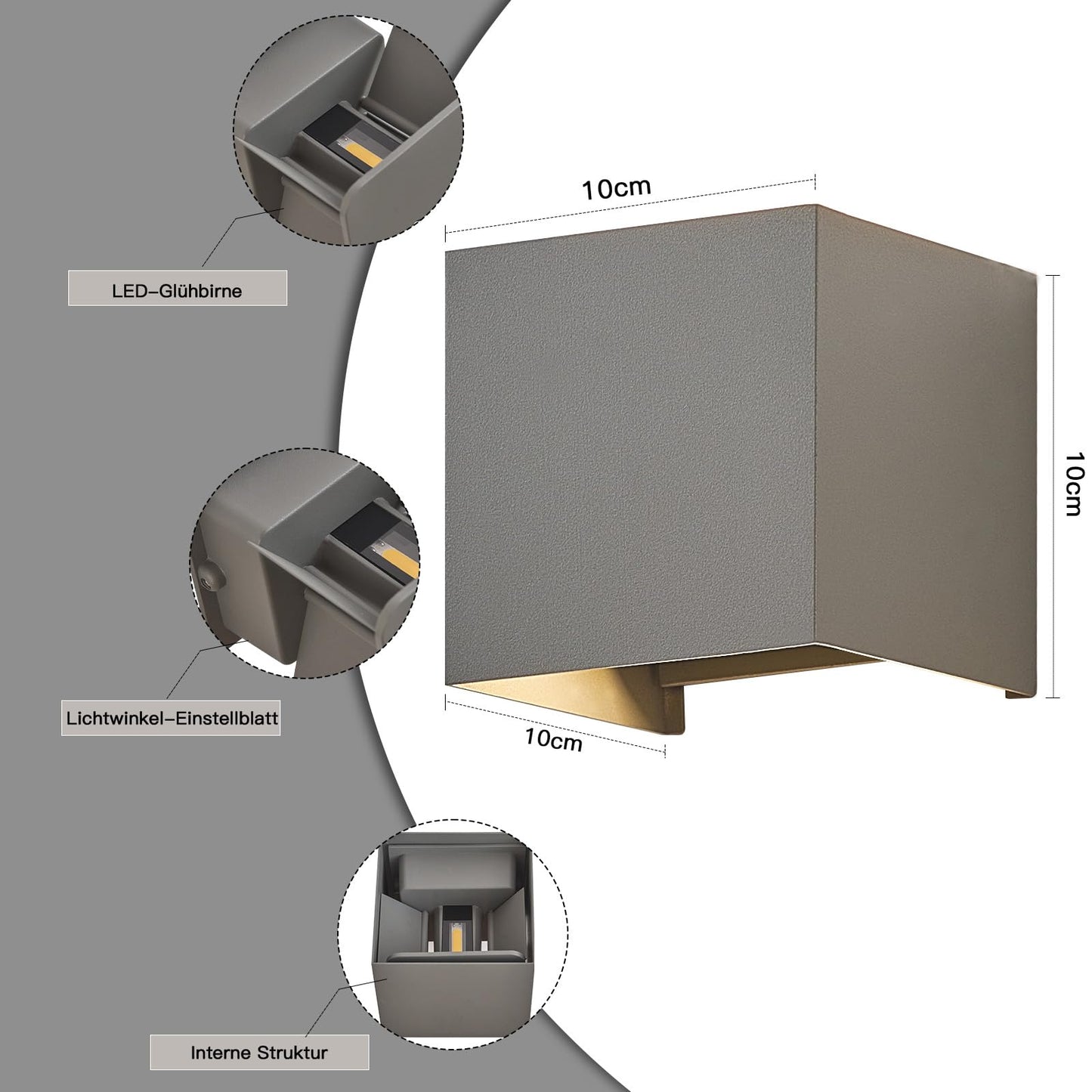 ZMH LED Wandleuchte Aussen Wandlampe innen - 4 Stück Außenwandleuchten Up Down Leuchte Aussen 5 W IP65 Wasserdicht Außenlampe Wand Wandbeleuchtung Grau Außenleuchte Wandstrahler für Hauswa