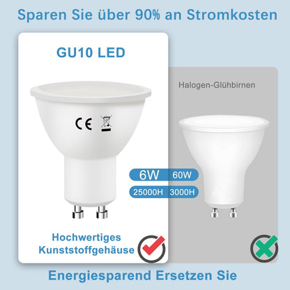 ZMH GU10 LED Kaltweiss Lampe - 6W 5000K LED Leuchtmittel Ersetzt 60W Gl¨¹hbirne GU10-Spot Energiesparlampe Abstrahlwinkel 110¡ã Gl¨¹hlampe Birne Nicht Dimmbar Strahler - 6 Pack
