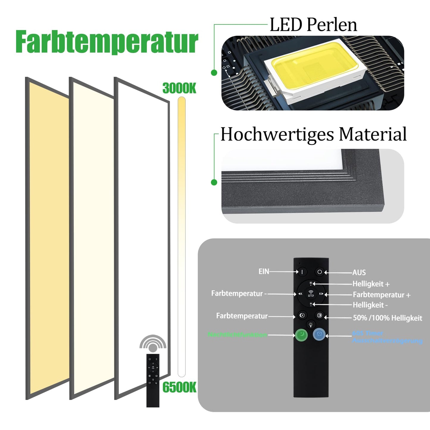 ZMH LED Panel Schwarz Deckenleuchte Dimmbar - Flach Deckenlampe Büro mit Fernbedienung Modern Wohnzimmerlampe 100x25CM Küchenlampe 42W Deckenpanel Schwarz Büroleuchte für Schlafzimmer Küche Flur