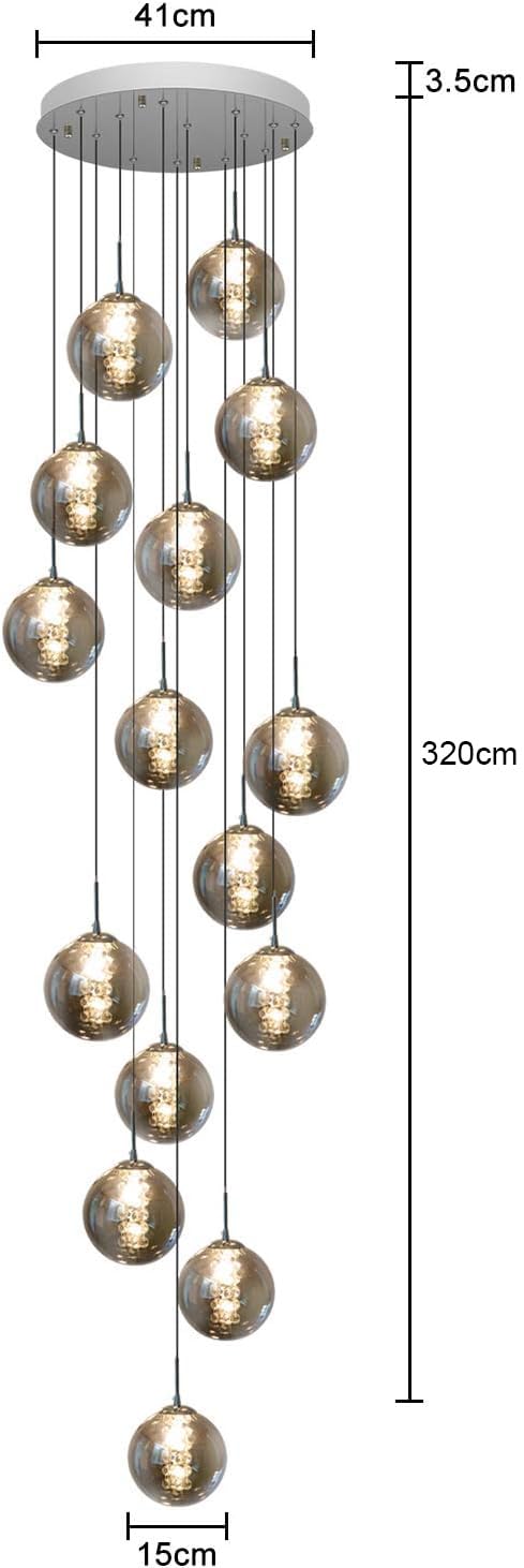 ZMH Pendelleuchte esstisch Pendellampe Höheverstellbar Kronleuchter Hängeleuchte 15-Flammig aus Glas Küchen Wohnzimmerlampe Schlafzimmerlampe Flurlampe (Rauchgrau, 15-flammig)