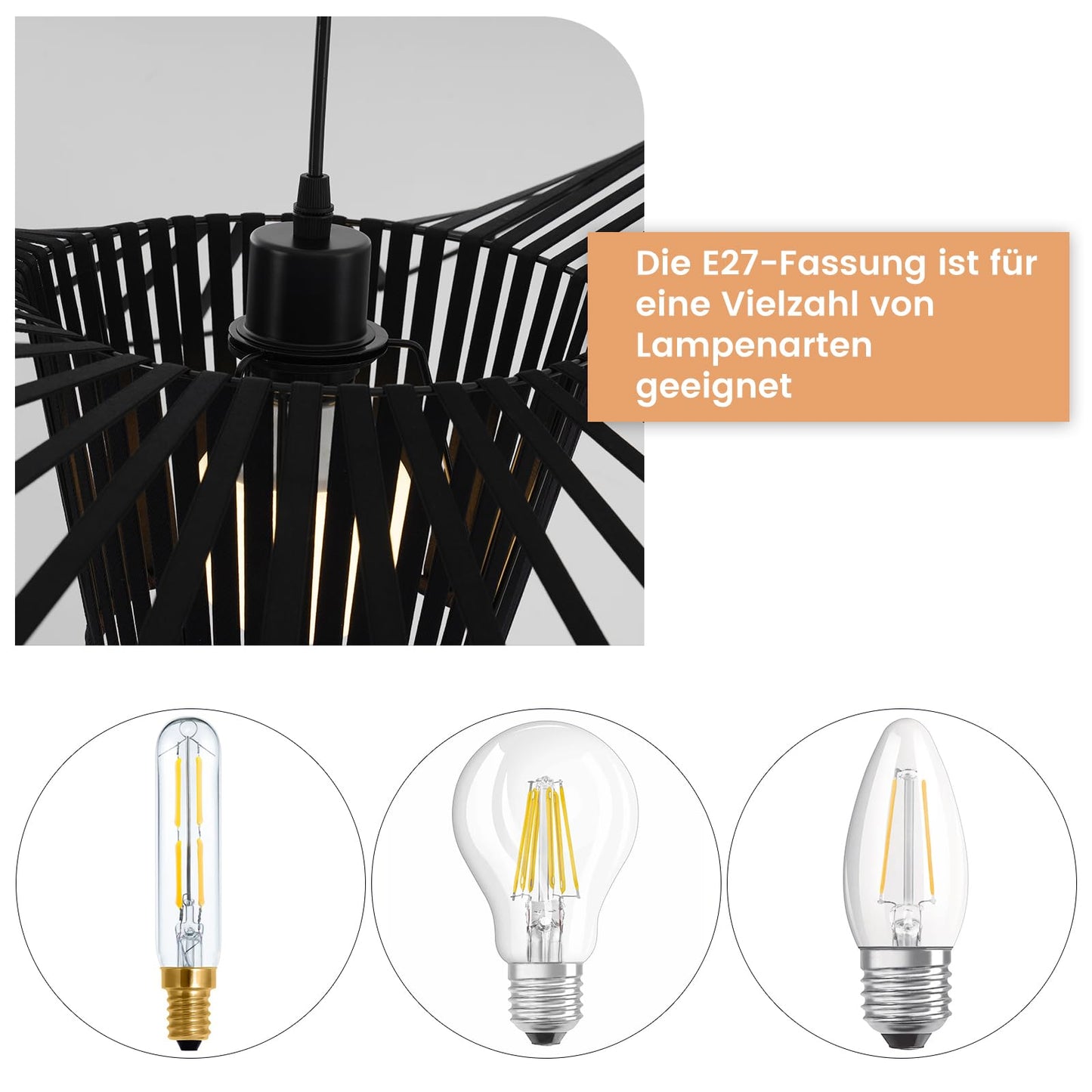 ZMH Hängelampe Wohnzimmer Pendelleuchte Schwarz - Esszimmerlampe Vertigo Esstisch 100CM Vintage E27 Höhenverstellbar Esszimmer Kreative Esstischlampe ohne Leuchtmittel