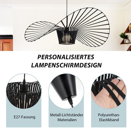 ZMH  Vertigo Pendelleuchte 140CM E27 - Modern Schwarz Kronleuchter Wohnzimmer Retro H?ngelampe Glasfiberstahl + Polyurethan Esstischlampe Hut H?ngeleuchte Max. 40W Ohne Leuchtmittel