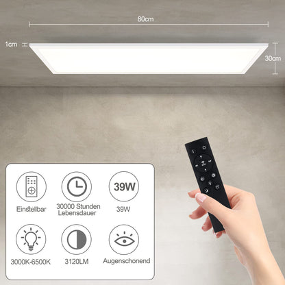 ZMH LED Panel Deckenleuchte Dimmbar - Flach Deckenlampe Wohnzimmer mit Fernbedienung 80x30CM Schlafzimmerlampe 39W Küchenlampe Deckenpanel Modern Weiß Büroleuchte für Flur Büro Küche Schlafzimmer