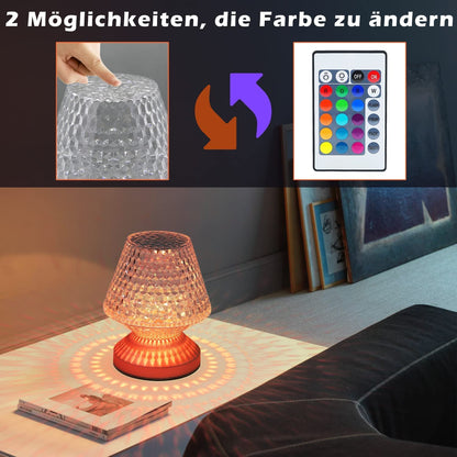 ZMH Tischlampe Kabellos LED Nachttischlampe touch - Kristall Lampe akku Tischleuchte dimmbar 16 Farben Nachttischleuchte batteriebetrieben mit Fernbedienung für Wohnzimmer Valentinstag Deko 1 Stück