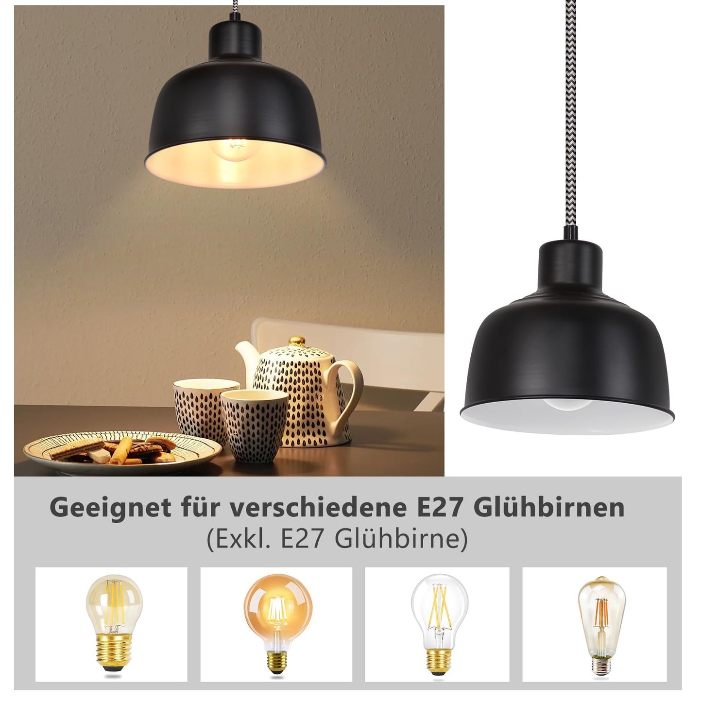 ZMH 2ER Pendelleuchte Esstisch Hängelampe Schlafzimmer: Vintage Hängeleuchte 1 flammig Industrial Schwarz Esszimmerlampe Retro Esstischlampe E27 Metall Pendellampe für Küche Wohnzimmer Restaurant