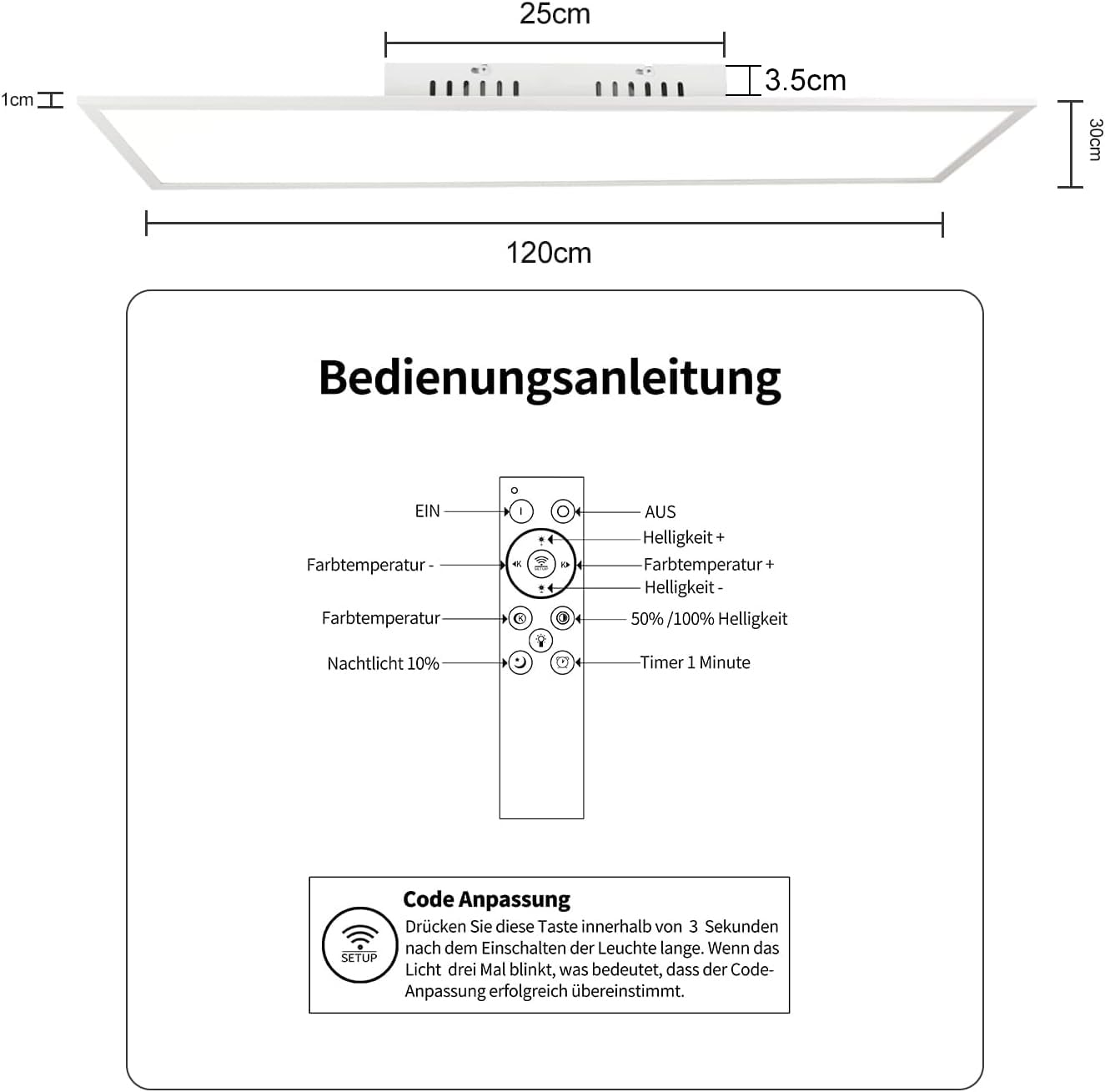 ZMH LED Deckenleuchte Dimmbar Panel Deckenlampe 120x30 cm mit Fernbedienung 48W Deckenpanel Wohnzimmerlampe 3840LM Modern Nachtlicht Schlafzimmerlampe Weiß Büroleuchte für Büro Küche flur