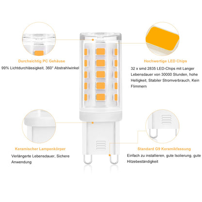 ZMH 10er pack G9 Led Leuchtmittel - Warmweiß 3000K LED Lampe 230V Glühbirne 3W Ersatz 28W 30W 40W Halogenlampe, G9 Sockel Glühlampe, Klein Birne Energiesparlampe, Nicht Dimmbar