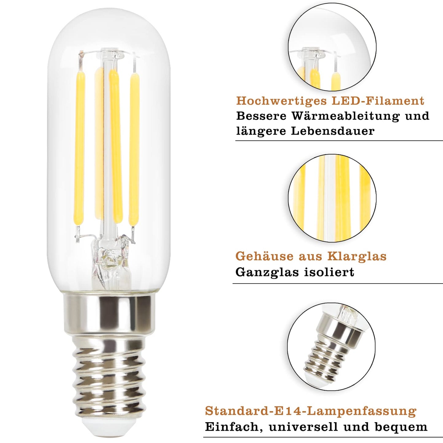 ZMH 4 Stück LED Glühbirne E14 Vintage Lampe - T25 Leuchtmittel 2700K 4W Edison Retro Glühlampe Warmweiß Filament Birne Glas Antike Energiesparlampe für Haus Hotel Bar Café