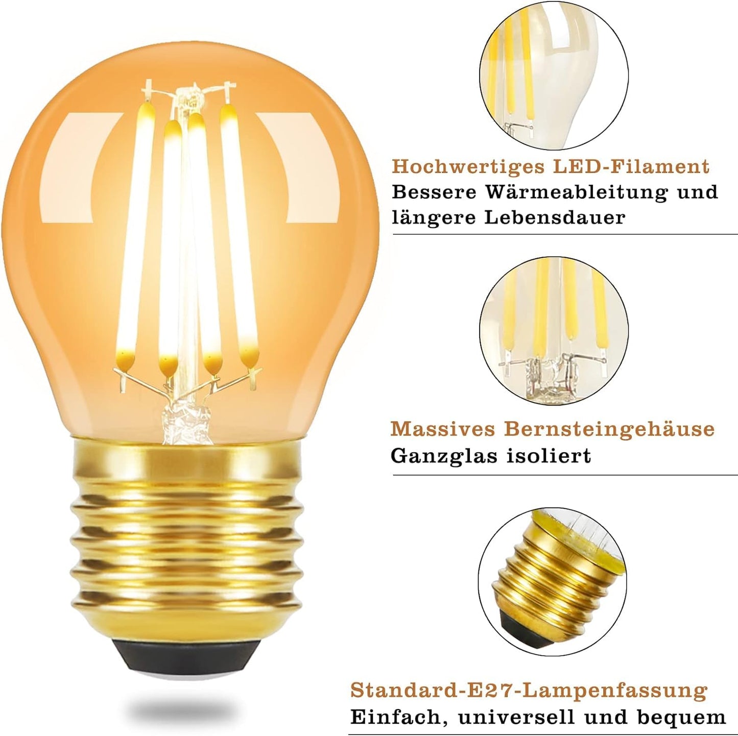 ZMH LED Lampe E27 Glühbirne: G45 Vintage Glühlampe 6 stück Edison Retro Birne Warmweiss 2700K Bulbs 4W Warmweiß Filament Leuchtmittel Glas Antike Energiesparlampe für Hotel Café Haus Bar