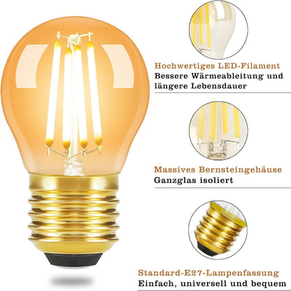 ZMH LED Lampe E27 Glühbirne: G45 Vintage Glühlampe 6 stück Edison Retro Birne Warmweiss 2700K Bulbs 4W Warmweiß Filament Leuchtmittel Glas Antike Energiesparlampe für Hotel Café Haus Bar