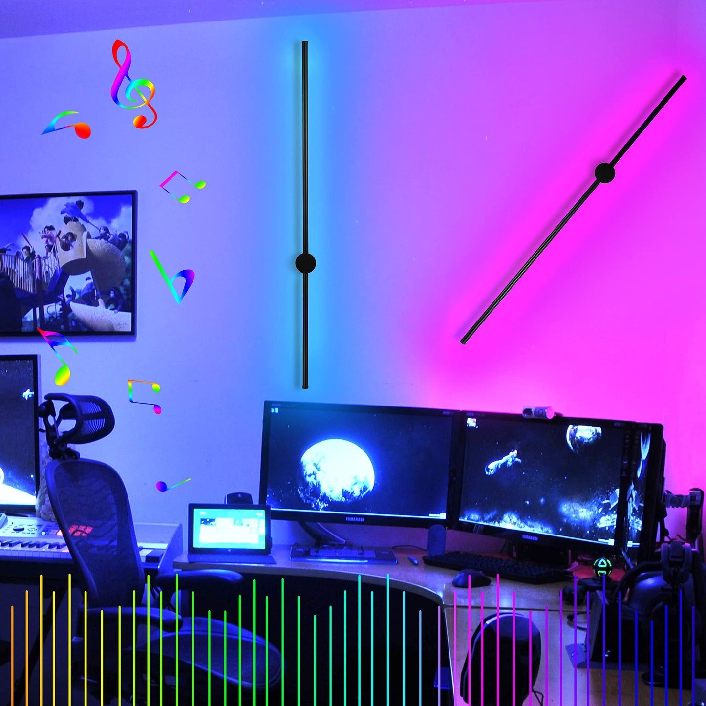 ZMH Led Wandleuchte Innen Wandlampe RGB - 100CM Schwarz Musik Flurlampe Modern Design Dimmbar mit Fernbedienung 8W Wandbeleuchtung für Flur Treppenhaus Schlafzimmer Wohnzimmer