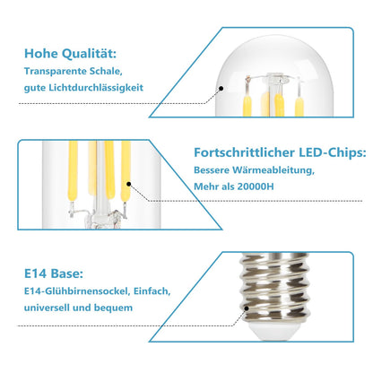 ZMH 2er pack E14 LED Kaltweiß Glühbirnen Vintage - T25 LED Leuchtmittel Lampe 6000K Birnen 4W Energiesparlampe Light Bulbs Edison Glühlampen Filament Dunstabzugshaube Glas 360° Abstrahlwinkel