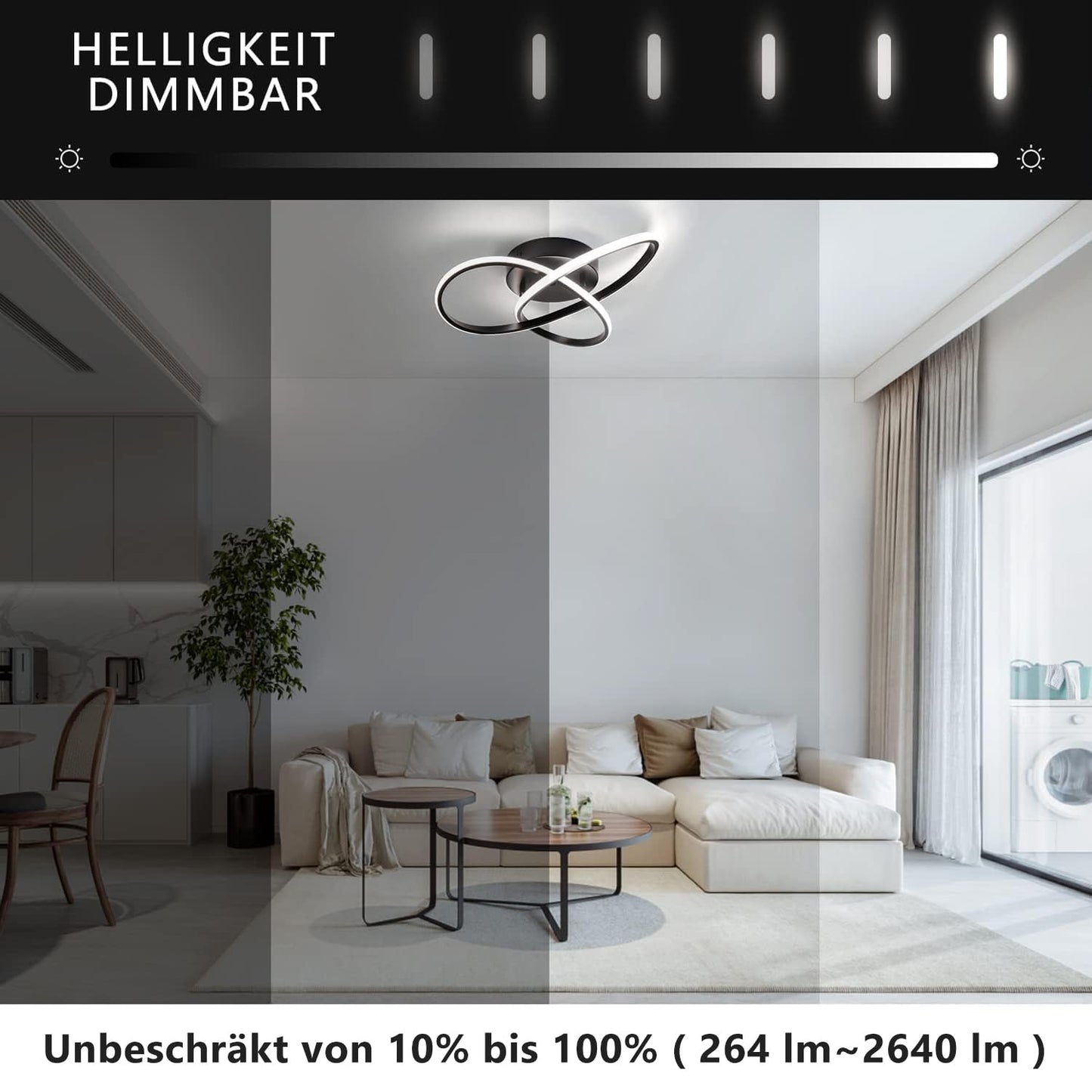 ZMH LED Deckenleuchte Dimmbar Deckenlampe - 33W Wohnzimmerlampe Schwarz mit Fernbedienung Modern Schlafzimmerlampe - 40CM Geometrie Design Lampe für Wohnzimmer Schlafzimmer Küche Flur Studio