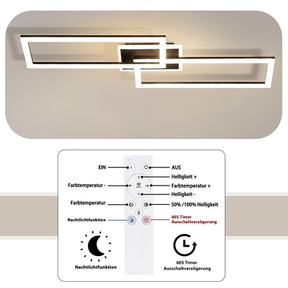 ZMH Deckenlampe LED Deckenleuchte Wohnzimmer - Wohnzimmerlampe Dimmbar Schlafzimmerlampe Modern Design Küchenlampe 56W Schwarz Deckenbeleuchtung mit Fernbedienung für Schlafzimmer Küche Büro