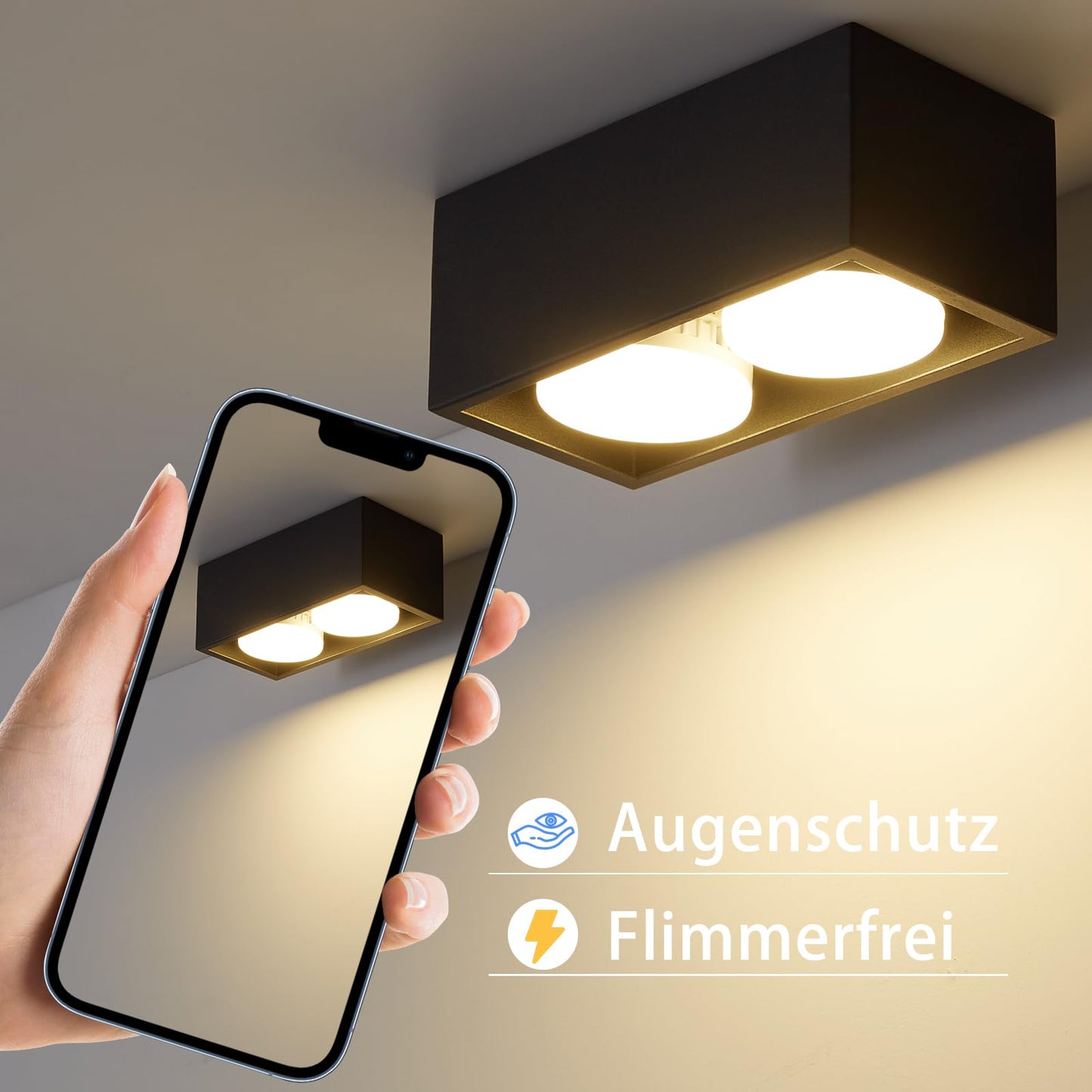 ZMH Deckenspots LED Aufbauspot - Schwarz Aufbaustrahler mit 2 Flammig Schwenkbar Deckenstrahler Warmweiß Aufbauleuchte Modern 2x5W GX53 Eckig Flach für Küche Wohnzimmer Esszimmer Korridor Flur