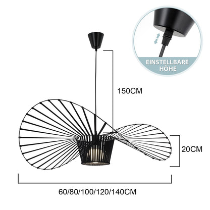 ZMH  Vertigo Pendelleuchte 140CM E27 - Modern Schwarz Kronleuchter Wohnzimmer Retro H?ngelampe Glasfiberstahl + Polyurethan Esstischlampe Hut H?ngeleuchte Max. 40W Ohne Leuchtmittel