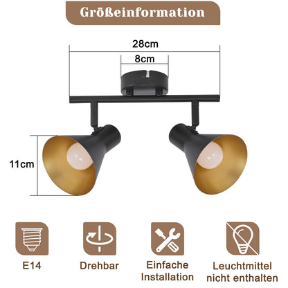 ZMH Deckenlampe Küche Deckenstrahler Schwarz - 2 Flammig Küchenlampe E14 Vintage Deckenleuchte Flur Schwenkbar 330° Industrial Flurlampe Retro Strahler Metall für Büro Eingangsbereich