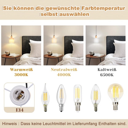 ZMH Pendelleuchte 1 Flammig 2ER Esstischlampe - Holz Stoffschrim Hängeleuchte E14 Esszimmerlampe Vintage Hängelampe Küche Pendellampe Flurlampe für Wohnzimmer Restaurant Schlafzimmer Flur