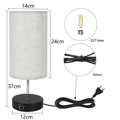 ZMH Nachttischlampe Touch Dimmbar Tischlampe Wohnzimmer - Ladefunktion Nachttischleuchte Schwarz Vintage Tischleuchte Aufladbar USB Nachtlicht Modern E27 Stoff Bettlampe für Schlafzimmer Büro