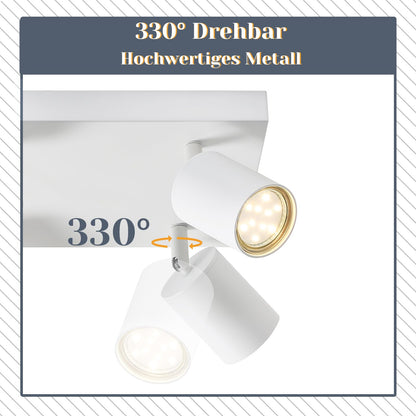 ZMH LED Deckenleuchte 4 Flammig: GU10 Deckenstrahler Weiß Deckenlampe Spots 330°Schwenkbar Deckenspots Industrial Wandstrahler Modern Flurlampe für Wohnzimmer Schlafzimmer Küche Ohne Leuchtmittel