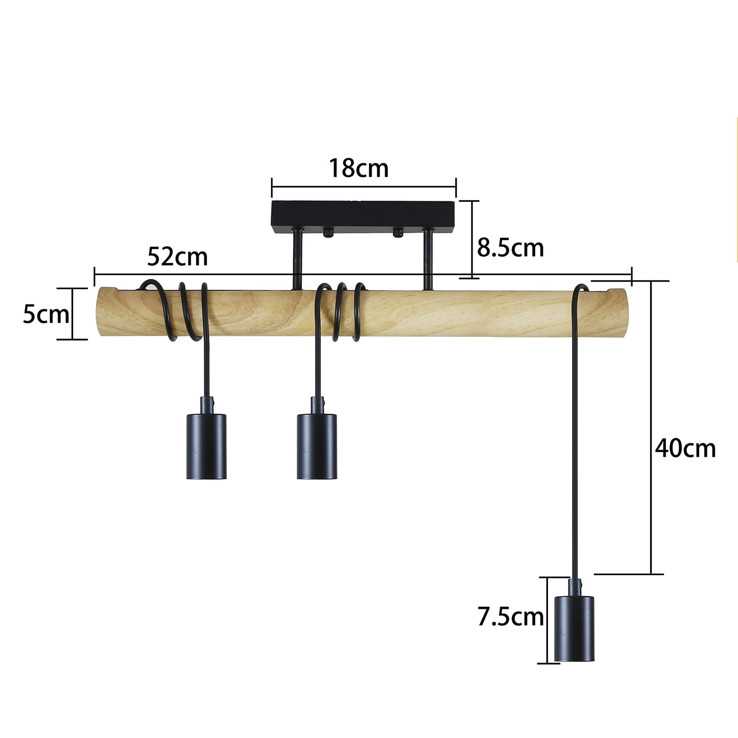 ZMH Vintage Deckenleuchte Retro Deckenlampe Holz - E27 Wohnzimmerlampe Hängend Schwarz mit 3 Flammig im Industrial Design aus Metall für Wohnzimmer Schlafzimmer Küche Flur - Ohne Leuchtmittel