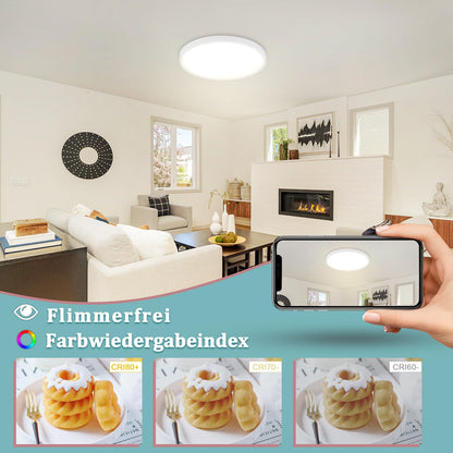 ZMH Deckenlampe LED Deckenleuchte Schlafzimmer - Schlafzimmerlampe Flach Ø30CM Badezimmerlampe Rund Küchenlampe Weiß Flurlampe Decke 24W Badezimmer Deckenbeleuchtung 4000K für Bad Küche Flur