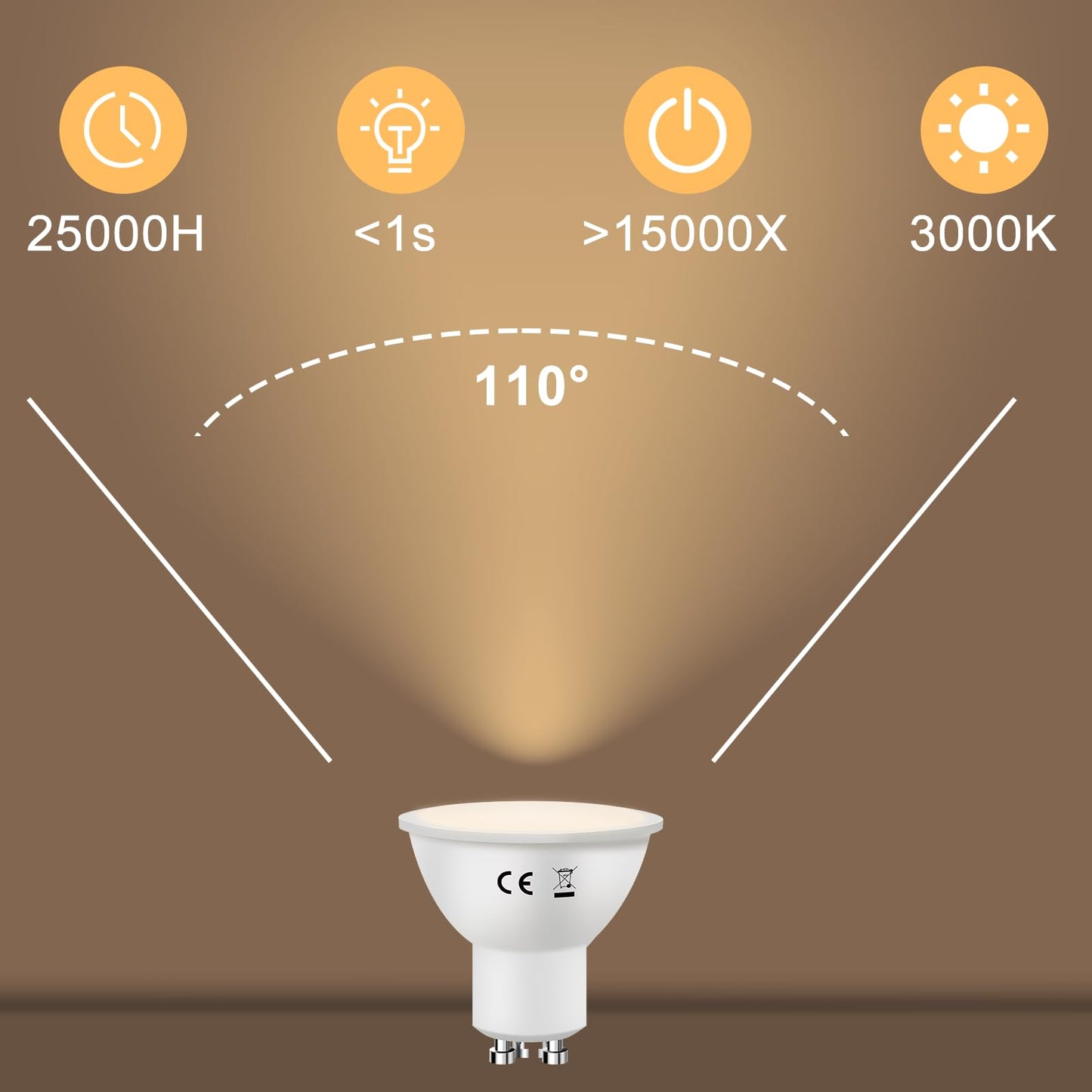 ZMH GU10 LED Warmweiss - LED Lampen 3000K Warmweiß 6W Leuchtmittel Ersetzt 60W Glühlampen Energiesparlampe Abstrahlwinkel 110° Glühbirne Nicht Dimmbar GU10 Reflektor Strahler Spot - 10er Pack