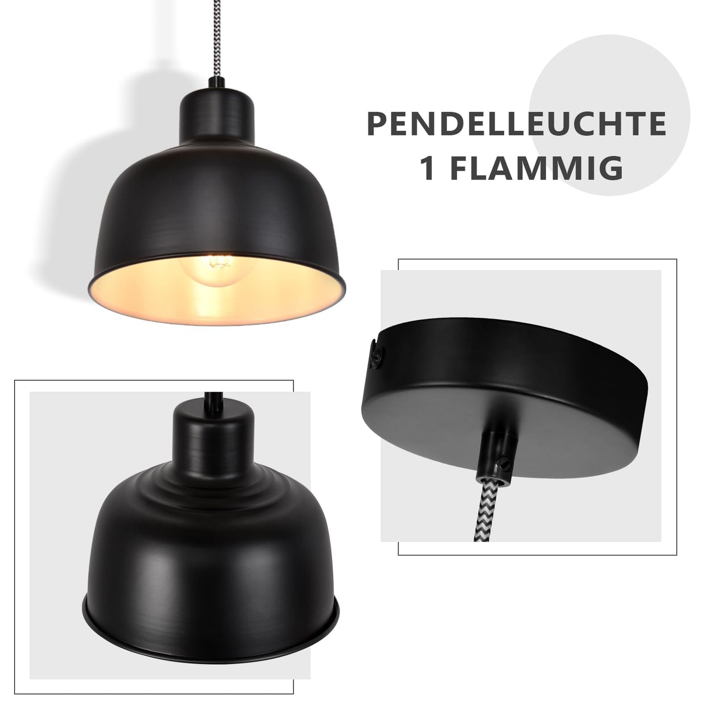 ZMH 2ER Pendelleuchte Esstisch Hängelampe Schlafzimmer: Vintage Hängeleuchte 1 flammig Industrial Schwarz Esszimmerlampe Retro Esstischlampe E27 Metall Pendellampe für Küche Wohnzimmer Restaurant