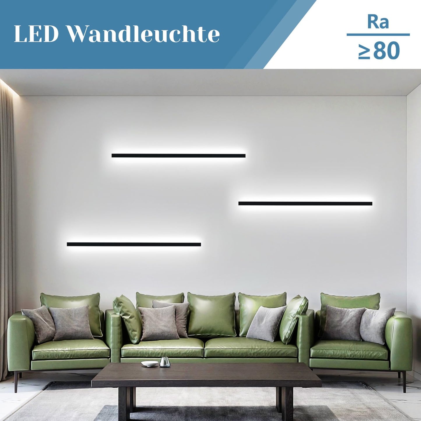 ZMH 2ER LED Wandleuchte Innen Wandlampe Schwarz - 100CM Wandbeleuchtung Wohnzimmer Modern Flurlampe Wand 32W Schlafzimmerlampe Metall Treppenhaus Beleuchtung Kaltweiß für Flur Wohnzimmer Küche Hotel